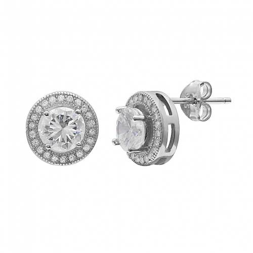 銀色 シルバー イヤリング 灰色 グレー 【 PRIMROSE STERLING SILVER CUBIC ZIRCONIA HALO STUD EARRINGS / GREY 】 ジュエリー アクセサリー レディースジュエリー