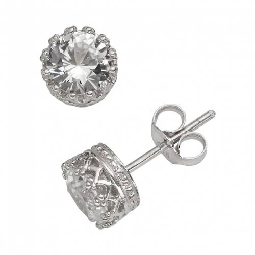 銀色 シルバー 白色 ホワイト イヤリング 【 DESIGNS BY GIOELLI STERLING SILVER LAB-CREATED WHITE SAPPHIRE STUD EARRINGS / 】 ジュエリー アクセサリー レディースジュエリー｜スニケス