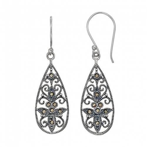 銀色 シルバー イヤリング 灰色 グレー ?STERLING 【 TORI HILL SILVER MARCASITE FILIGREE TEARDROP EARRINGS / GREY 】 ジュエリー アクセサリー レディースジュエリー|スニケス