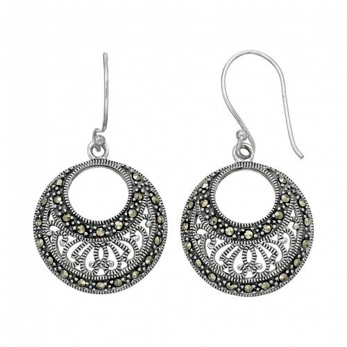 銀色 シルバー フープ イヤリング 灰色 グレー ?STERLING 【 TORI HILL SILVER MARCASITE FILIGREE HOOP DROP EARRINGS / GREY 】 ジュエリー アクセサリー レディースジュエリー|スニケス