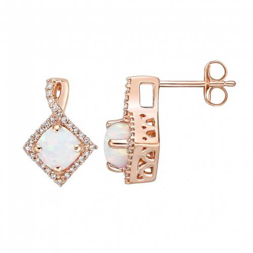 ローズ ゴールド ダイヤモンド イヤリング T.W. & 【 GEMMINDED 10K ROSE GOLD 1/6 CARAT DIAMOND LAB-CREATED OPAL DROP EARRINGS / 10K ROSE GOLD 】 ジュエリー アクセサリー レディースジュエリー