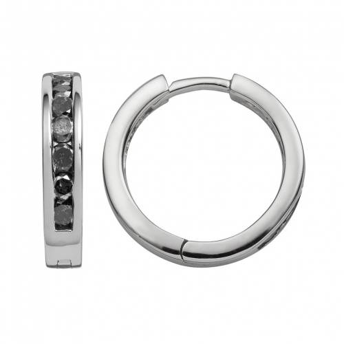銀色 シルバー 黒色 ブラック ダイヤモンド フープ イヤリング 1CT. T.W. 【 JEWELEXCESS STERLING SILVER 1-CT. BLACK DIAMOND HOOP EARRINGS / 】 ジュエリー アクセサリー レディースジュエリー