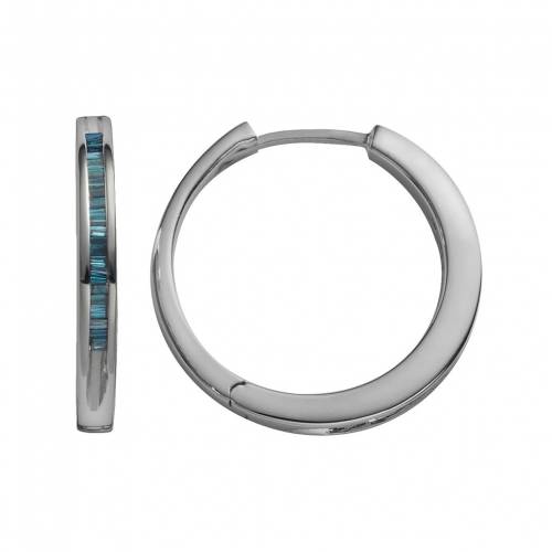 銀色 シルバー 青色 ブルー ダイヤモンド フープ イヤリング 4CT. T.W. 【 JEWELEXCESS STERLING SILVER 1/4-CT. BLUE DIAMOND HOOP EARRINGS / 】 ジュエリー アクセサリー レディースジュエリー