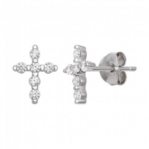 銀色 シルバー イヤリング 【 PRIMROSE STERLING SILVER ROUND CUBIC ZIRCONIA PAVE CROSS STUD EARRINGS / STERLING SILVER CLEAR 】 ジュエリー アクセサリー レディースジュエリー｜スニケス