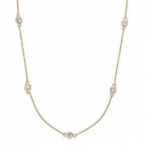 ゴールド 銀色 シルバー アクアマリン 白色 ホワイト ネックレス & 【 GEMMINDED 18K GOLD OVER SILVER LAB-CREATED AQUAMARINE WHITE SAPPHIRE STATION NECKLACE / GOLD TONE 】 ジュエリー アクセサリー レディースジュエ｜スニケス