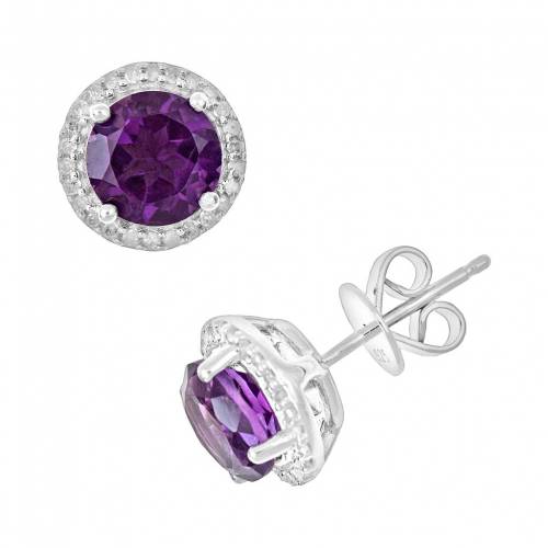 銀色 シルバー ダイヤモンド イヤリング .15CT. T.W. 【 CELEBRATION GEMS STERLING SILVER AMETHYST AND .15-CT. DIAMOND FRAME STUD EARRINGS / MULTI NONE 】 ジュエリー アクセサリー レディースジュエリー