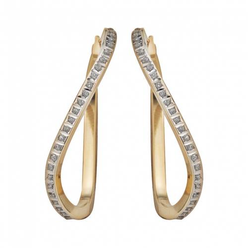 ダイヤモンド ゴールド フープ イヤリング 【 DIAMOND FASCINATION 14K GOLD DIAMOND ACCENT WAVY HOOP EARRINGS / 14K GOLD 】 ジュエリー アクセサリー レディースジュエリー