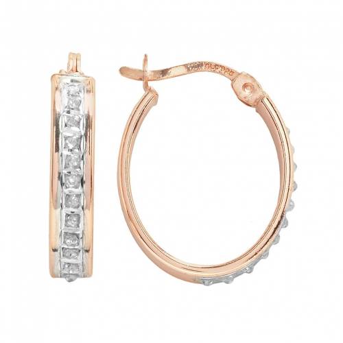 ダイヤモンド ローズ ゴールド 銀色 シルバー フープ イヤリング 【 DIAMOND MYSTIQUE 18K ROSE GOLD OVER SILVER DIAMOND ACCENT OVAL HOOP EARRINGS / MULTI NONE 】 ジュエリー アクセサリー レディースジュエリー