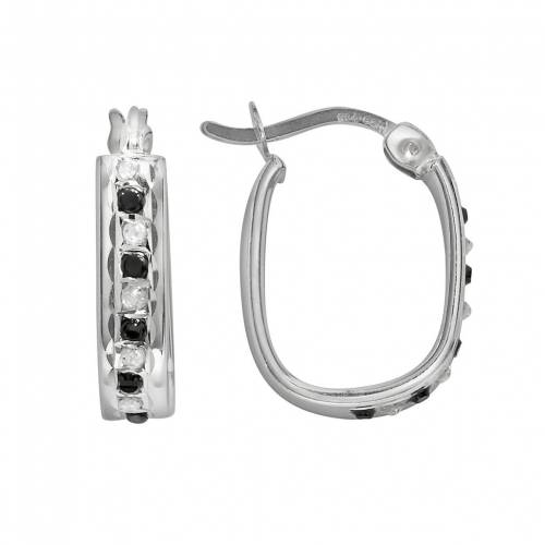 ダイヤモンド プラチナム 銀色 シルバー 黒色 ブラック 白色 ホワイト イヤリング & 【 DIAMOND MYSTIQUE PLATINUM OVER SILVER BLACK WHITE DIAMOND ACCENT U-HOOP EARRINGS / MULTI NONE 】 ジュエリー アクセサリー レ
