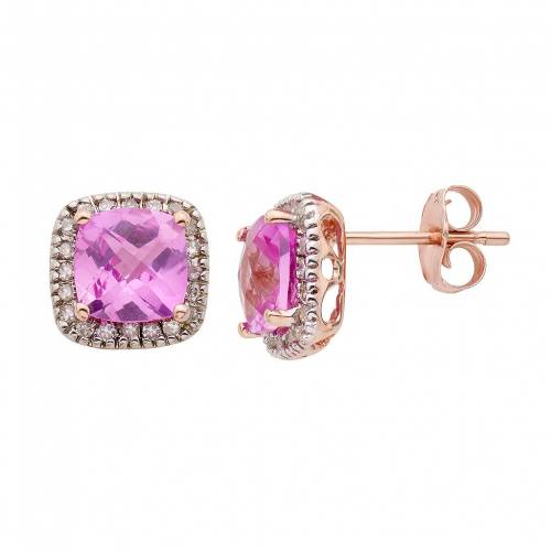 ピンク ダイヤモンド ゴールド イヤリング T.W. 【 UNBRANDED LAB-CREATED PINK SAPPHIRE AND 1/6 CARAT DIAMOND 10K GOLD HALO BUTTON STUD EARRINGS / 】 ジュエリー アクセサリー レディースジュエリー|スニケス