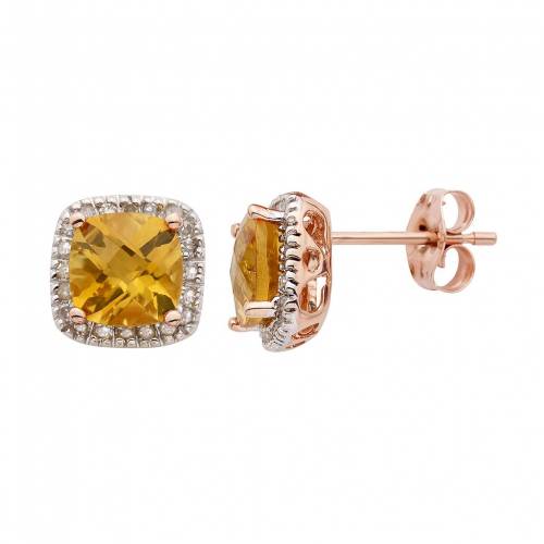 ダイヤモンド ゴールド イヤリング T.W. 【 UNBRANDED CITRINE AND 1/6 CARAT DIAMOND 10K GOLD HALO BUTTON STUD EARRINGS / 】 ジュエリー アクセサリー レディースジュエリー|スニケス