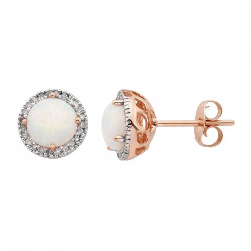 ゴールド ダイヤモンド イヤリング T.W. 【 UNBRANDED LAB-CREATED OPAL 10K GOLD AND 1/8 CARAT DIAMOND ROUND-CUT HALO STUD EARRINGS / 】 ジュエリー アクセサリー レディースジュエリー|スニケス
