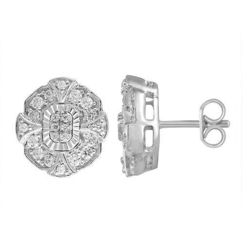 銀色 シルバー ダイヤモンド イヤリング T.W. 【 UNBRANDED STERLING SILVER 3/8 CARAT DIAMOND CLUSTER STUD EARRINGS / STERLING SILVER 】 ジュエリー アクセサリー レディースジュエリー