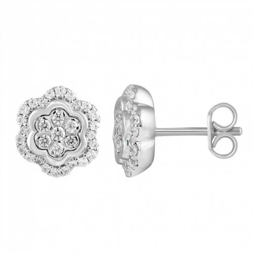 銀色 シルバー ダイヤモンド イヤリング T.W. 【 UNBRANDED STERLING SILVER 1/2 CARAT DIAMOND FLORAL CLUSTER STUD EARRINGS / STERLING SILVER 】 ジュエリー アクセサリー レディースジュエリー