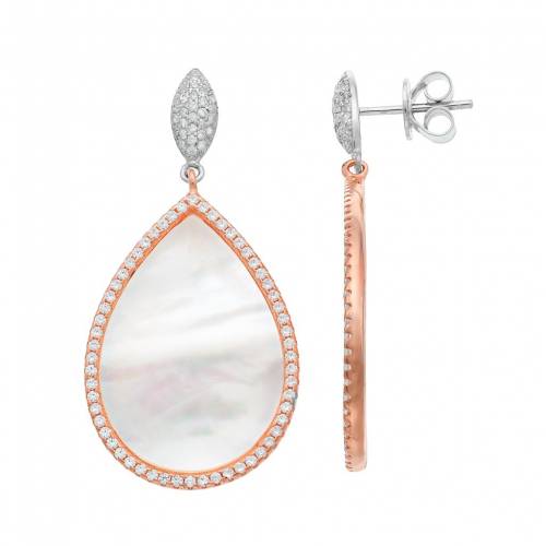 ローズ ゴールド 銀色 シルバー イヤリング & 【 UNBRANDED 14K ROSE GOLD OVER SILVER MOTHER-OF-PEARL CUBIC ZIRCONIA TEARDROP EARRINGS / ROSE TONE 】 ジュエリー アクセサリー レディースジュエリー