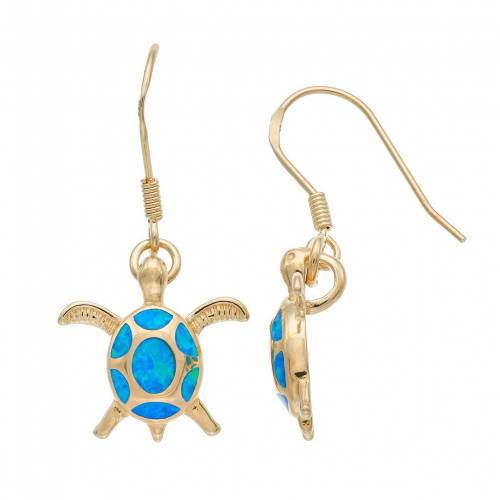 ゴールド 銀色 シルバー 青色 ブルー イヤリング 【 UNBRANDED 14K GOLD OVER SILVER LAB-CREATED BLUE OPAL TURTLE DROP EARRINGS / GOLD TONE 】 ジュエリー アクセサリー レディースジュエリー|スニケス