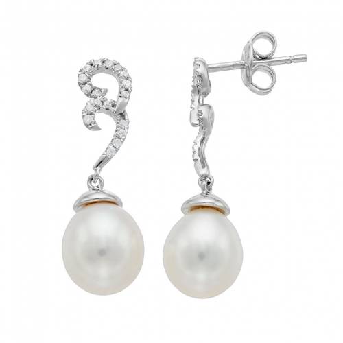 銀色 シルバー パール イヤリング & 【 UNBRANDED STERLING SILVER FRESHWATER CULTURED PEARL CUBIC ZIRCONIA SWIRL DROP EARRINGS / 】 ジュエリー アクセサリー レディースジュエリー