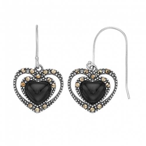 銀色 シルバー イヤリング & 【 TORI HILL STERLING SILVER ONYX MARCASITE HEART DROP EARRINGS / 】 ジュエリー アクセサリー レディースジュエリー|スニケス