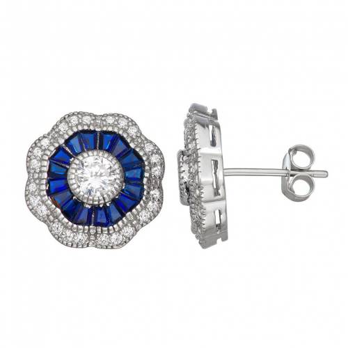 青色 ブルー イヤリング & 【 UNBRANDED LAB-CREATED BLUE SPINEL CUBIC ZIRCONIA FLOWER STUD EARRINGS / STERLING 】 ジュエリー アクセサリー レディースジュエリー|スニケス