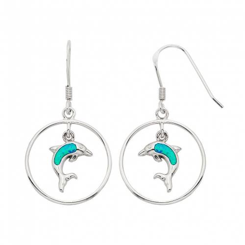 青色 ブルー 銀色 シルバー フープ イヤリング 【 UNBRANDED LAB-CREATED BLUE OPAL STERLING SILVER DOLPHIN HOOP DROP EARRINGS / 】 ジュエリー アクセサリー レディースジュエリー
