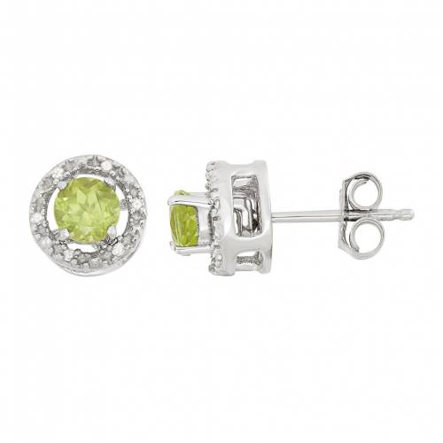 ダイヤモンド 銀色 シルバー イヤリング 緑 グリーン & 【 JEWELEXCESS PERIDOT DIAMOND ACCENT STERLING SILVER HALO BUTTON STUD EARRINGS / GREEN 】 ジュエリー アクセサリー レディースジュエリー