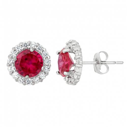 白色 ホワイト ゴールド イヤリング 赤 レッド & 【 DESIGNS BY GIOELLI LAB-CREATED RUBY WHITE TOPAZ 10K GOLD HALO STUD EARRINGS / RED 】 ジュエリー アクセサリー レディースジュエリー