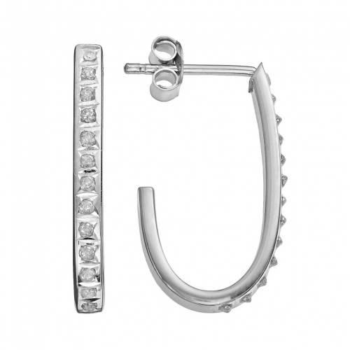ダイヤモンド プラチナム 銀色 シルバー イヤリング 白色 ホワイト 【 DIAMOND MYSTIQUE PLATINUM OVER SILVER DIAMOND ACCENT J-HOOP EARRINGS / WHITE 】 ジュエリー アクセサリー レディースジュエリー｜スニケス