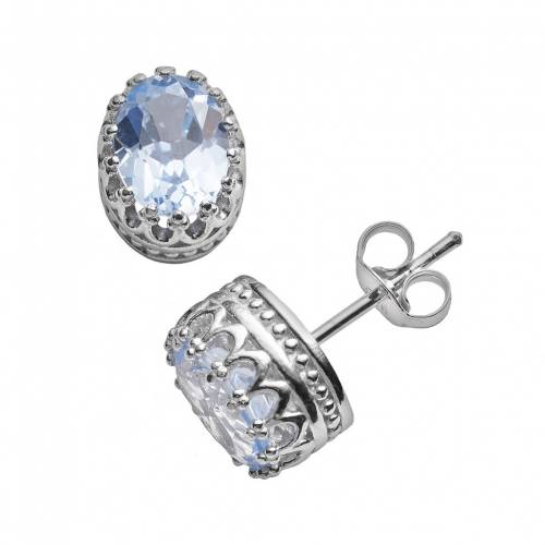 銀色 シルバー アクアマリン イヤリング 青色 ブルー 【 DESIGNS BY GIOELLI STERLING SILVER LAB-CREATED AQUAMARINE OVAL CROWN STUD EARRINGS / BLUE 】 ジュエリー アクセサリー レディースジュエリー｜スニケス 28,600円