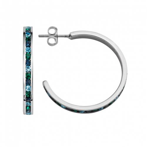 銀色 シルバー 緑 グリーン 青色 ブルー フープ イヤリング & 【 TRADITIONS JEWELRY COMPANY STERLING SILVER GREEN BLUE CRYSTAL HOOP EARRINGS / 】 ジュエリー アクセサリー レディースジュエリー