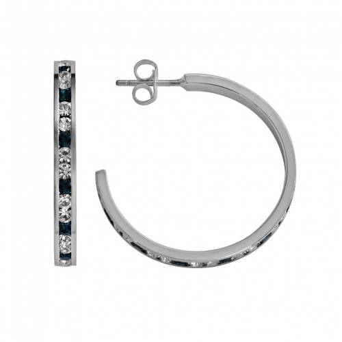 銀色 シルバー 青色 ブルー 白色 ホワイト フープ イヤリング & 【 TRADITIONS JEWELRY COMPANY STERLING SILVER BLUE WHITE CRYSTAL HOOP EARRINGS / MULTI NONE 】 ジュエリー アクセサリー レディースジュエリー