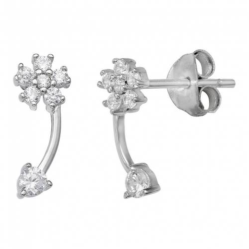 銀色 シルバー イヤリング 【 PRIMROSE STERLING SILVER CUBIC ZIRCONIA FLOWER CURVED STICK STUD EARRINGS / 】 ジュエリー アクセサリー レディースジュエリー