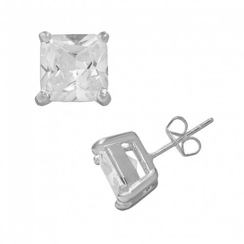 銀色 シルバー イヤリング 白色 ホワイト 【 UNBRANDED SILVER PLATED CUBIC ZIRCONIA SQUARE STUD EARRINGS / WHITE 】 ジュエリー アクセサリー レディースジュエリー|スニケス