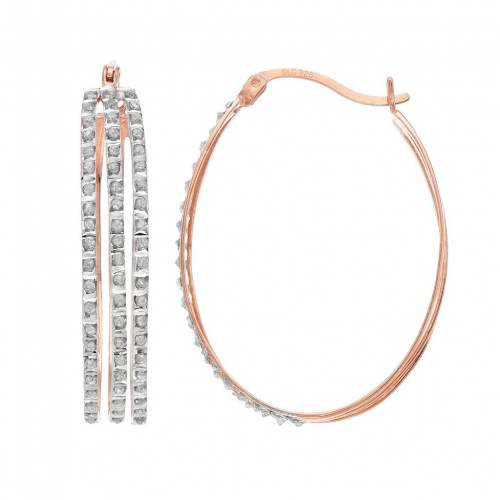 ダイヤモンド ローズ ゴールド 銀色 シルバー フープ イヤリング 【 DIAMOND MYSTIQUE 18K ROSE GOLD OVER SILVER OVAL HOOP EARRINGS / ROSE TONE 】 ジュエリー アクセサリー レディースジュエリー