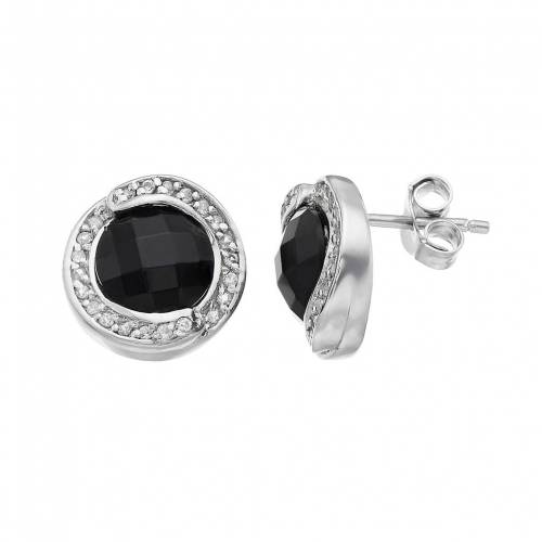 銀色 シルバー 白色 ホワイト イヤリング & 【 GEMMINDED STERLING SILVER ONYX WHITE TOPAZ HALO STUD EARRINGS / 】 ジュエリー アクセサリー レディースジュエリー|スニケス