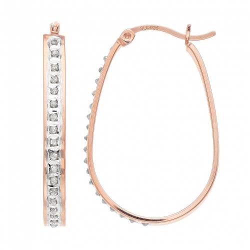 ダイヤモンド ローズ ゴールド 銀色 シルバー フープ イヤリング 【 DIAMOND MYSTIQUE 18K ROSE GOLD OVER SILVER OVAL HOOP EARRINGS / ROSE OVER 】 ジュエリー アクセサリー レディースジュエリー 19,740円