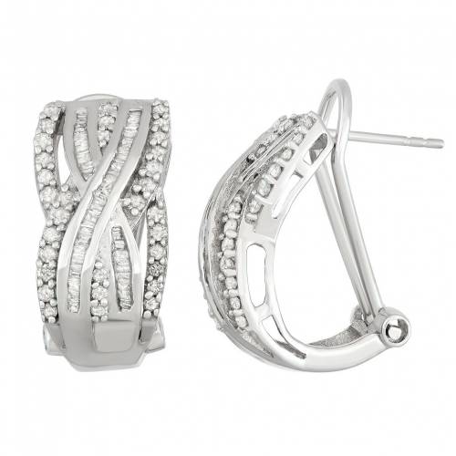 銀色 シルバー ダイヤモンド イヤリング T.W. 【 JEWELEXCESS STERLING SILVER 1 CARAT DIAMOND CRISSCROSS OMEGA BACK EARRINGS / 】 ジュエリー アクセサリー レディースジュエリー｜スニケス