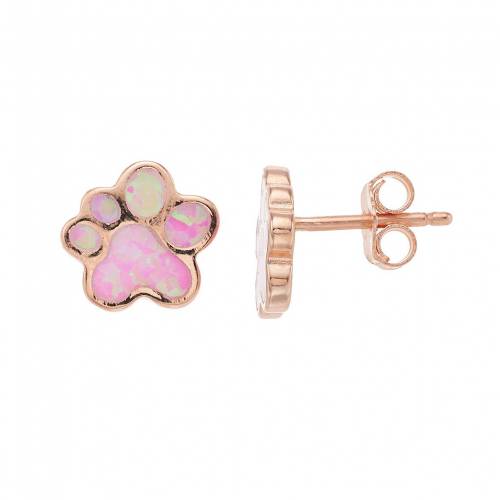 ローズ ゴールド 銀色 シルバー ピンク イヤリング 【 UNBRANDED 14K ROSE GOLD OVER SILVER LAB-CREATED PINK OPAL PAW PRINT STUD EARRINGS / 14K ROSE GOLD OVER 】 ジュエリー アクセサリー レディースジュエリー