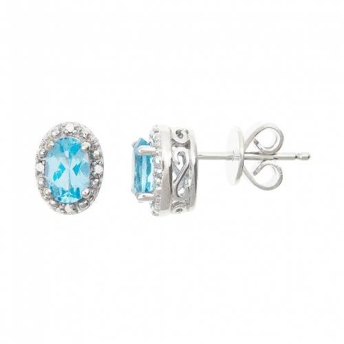 銀色 シルバー 青色 ブルー ダイヤモンド イヤリング & 【 CELEBRATION GEMS STERLING SILVER BLUE TOPAZ DIAMOND ACCENT OVAL HALO STUD EARRINGS / 】 ジュエリー アクセサリー レディースジュエリー｜スニケス