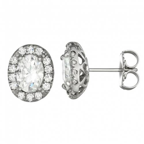 白色 ホワイト ゴールド イヤリング & T.W. 【 CHARLES & COLVARD 14K WHITE GOLD 2 1/4 CARAT LAB-CREATED MOISSANITE OVAL HALO STUD EARRINGS / 14K WHITE GOLD 】 ジュエリー アクセサリー レディースジュエリー