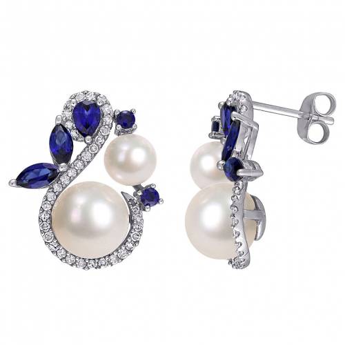 白色 ホワイト ゴールド パール ダイヤモンド イヤリング T.W. & 【 STELLA GRACE 10K WHITE GOLD FRESHWATER CULTURED PEARL 1/3 CARAT DIAMOND LAB-CREATED SAPPHIRE EARRINGS / WHITE GOLD 】 ジュエリー アクセサリー レディー|スニケス