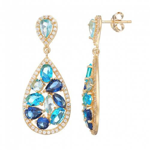 Sophie Miller ゴールド 銀灰色 銀 イヤリング 青み 青碧 Silver Sophie Miller 14k Gold Over Simulated Gemstone Cubic Zirconia Teardrop Earrings Blue Amseventrentals Com