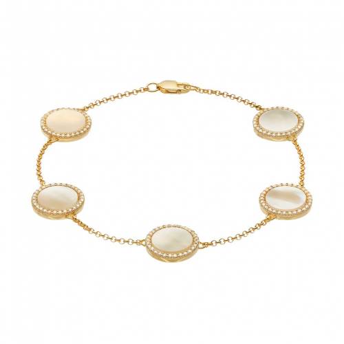 銀色 シルバー ブレスレット & 【 RADIANT GEM STERLING SILVER MOTHER-OF-PEARL CUBIC ZIRCONIA HALO STATION BRACELET / 】 ジュエリー アクセサリー レディースジュエリー
