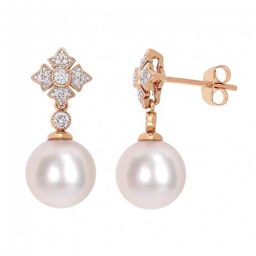ローズ ゴールド ダイヤモンド パール イヤリング T.W. & 【 STELLA GRACE 10K ROSE GOLD 1/5 CARAT DIAMOND FRESHWATER CULTURED PEARL EARRINGS / 10K ROSE 】 ジュエリー アクセサリー レディースジュエリー｜スニケス