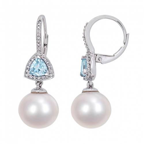 白色 ホワイト ゴールド パール 青色 ブルー イヤリング & 【 STELLA GRACE 10K WHITE GOLD FRESHWATER CULTURED PEARL BLUE TOPAZ LEVERBACK EARRINGS / 10K WHGOLD 】 ジュエリー アクセサリー レディースジュエリー