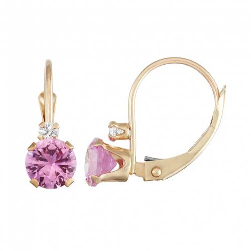 ゴールド ピンク 白色 ホワイト イヤリング & 【 UNBRANDED DESIGNS BY GIOELLI 10K GOLD ROUND-CUT LAB-CREATED PINK SAPPHIRE WHITE ZIRCON LEVERBACK EARRINGS / 】 ジュエリー アクセサリー レディースジュエリー