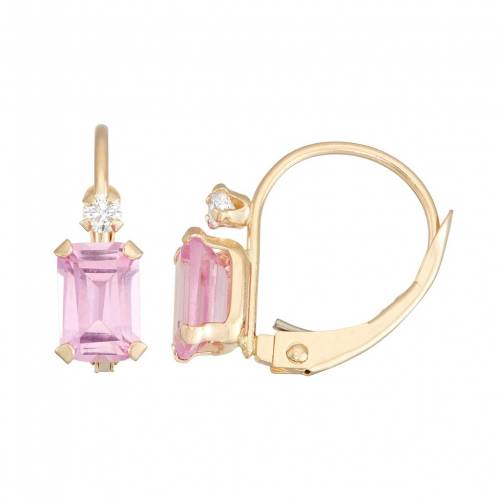 ゴールド ピンク 白色 ホワイト イヤリング & 【 UNBRANDED DESIGNS BY GIOELLI 10K GOLD EMERALD-CUT LAB-CREATED PINK SAPPHIRE WHITE ZIRCON LEVERBACK EARRINGS / 】 ジュエリー アクセサリー レディースジュエリー|スニケス