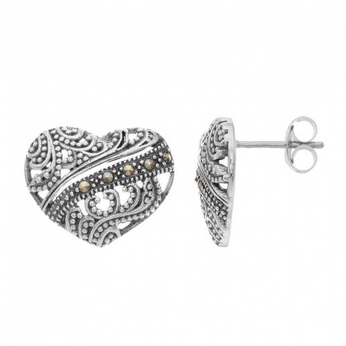 銀色 シルバー イヤリング 【 LAVISH BY TJM STERLING SILVER MARCASITE FILIGREE HEART STUD EARRINGS / STERLING SILVER 】 ジュエリー アクセサリー レディースジュエリー