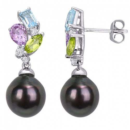 白色 ホワイト ゴールド 黒色 ブラック パール イヤリング & 【 STELLA GRACE 10K WHITE GOLD MULTI GEMSTONE BLACK TAHITIAN CULTURED PEARL DROP EARRINGS / WHITE GOLD TONE 】 ジュエリー アクセサリー レディースジュエ