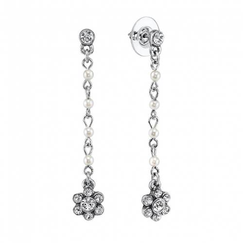 パール イヤリング & 【 1928 SILVER-TONE SIMULATED PEARL CRYSTAL LINEAR FLOWER EARRINGS / 】 ジュエリー アクセサリー レディースジュエリー