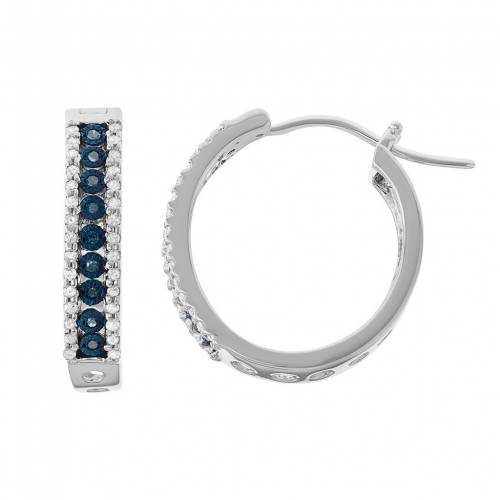 銀色 シルバー 青色 ブルー ダイヤモンド フープ イヤリング T.W. 【 UNBRANDED STERLING SILVER 3/8 CARAT BLUE DIAMOND HOOP EARRINGS / 】 ジュエリー アクセサリー レディースジュエリー